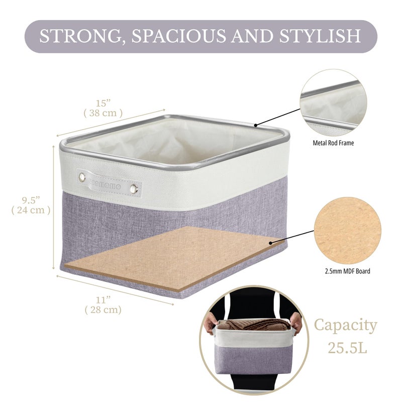 DECOMOMO Storage Baskets for Shelves - Fabric Storage Bins, Linen Closet Organizers and Storage (Purple & White, Large - 3 Pack) - Image 4